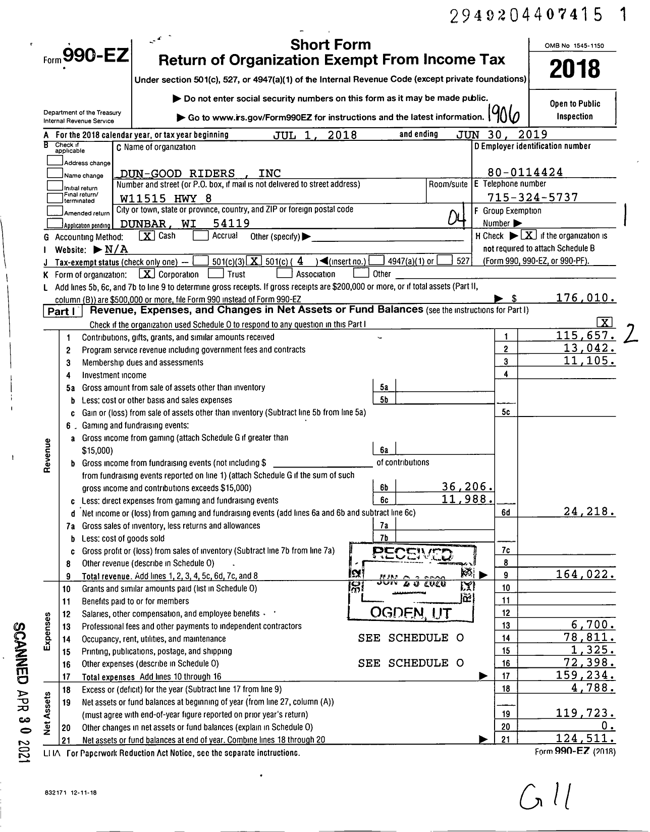 Image of first page of 2018 Form 990EO for Dun-Good Riders