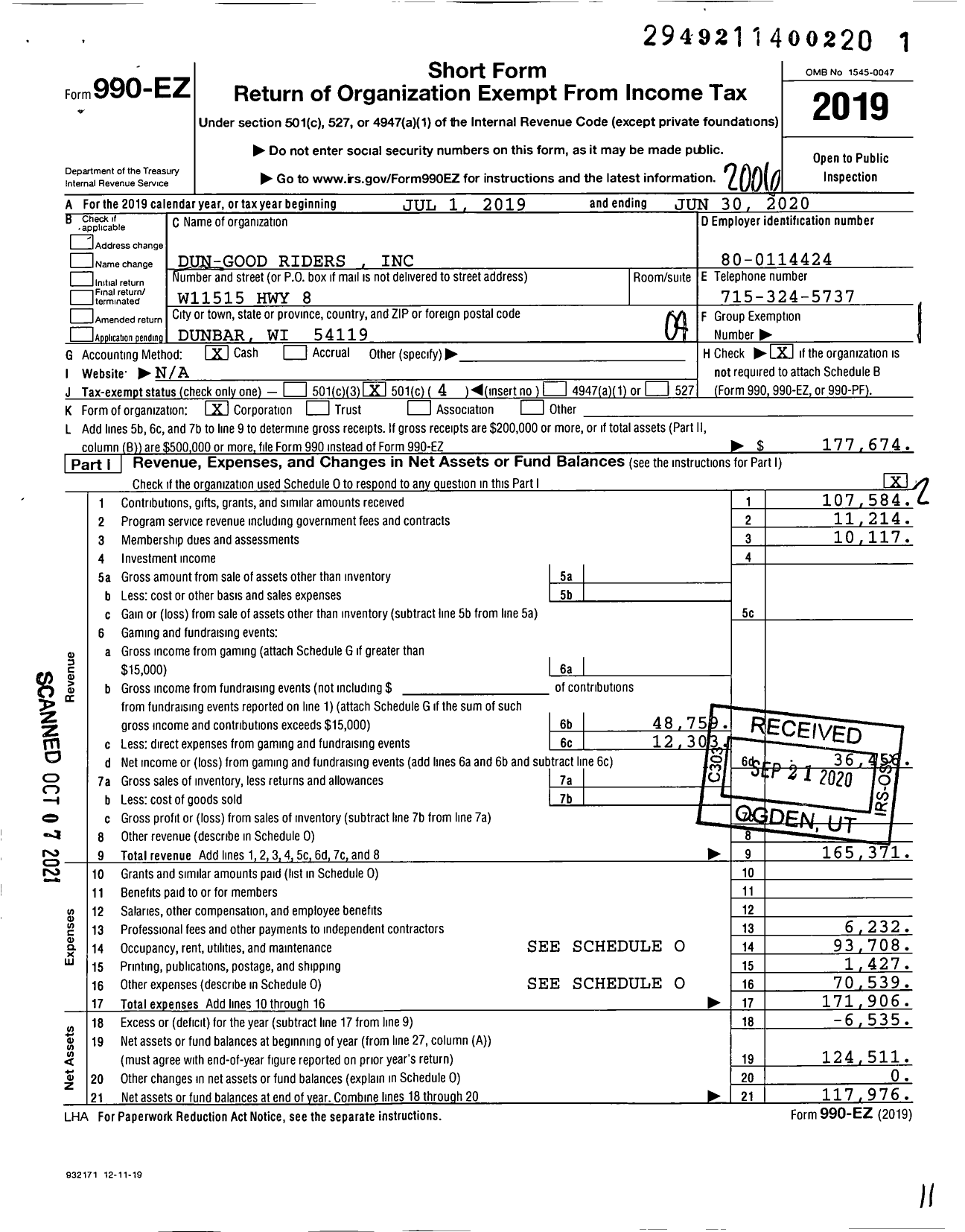 Image of first page of 2019 Form 990EO for Dun-Good Riders