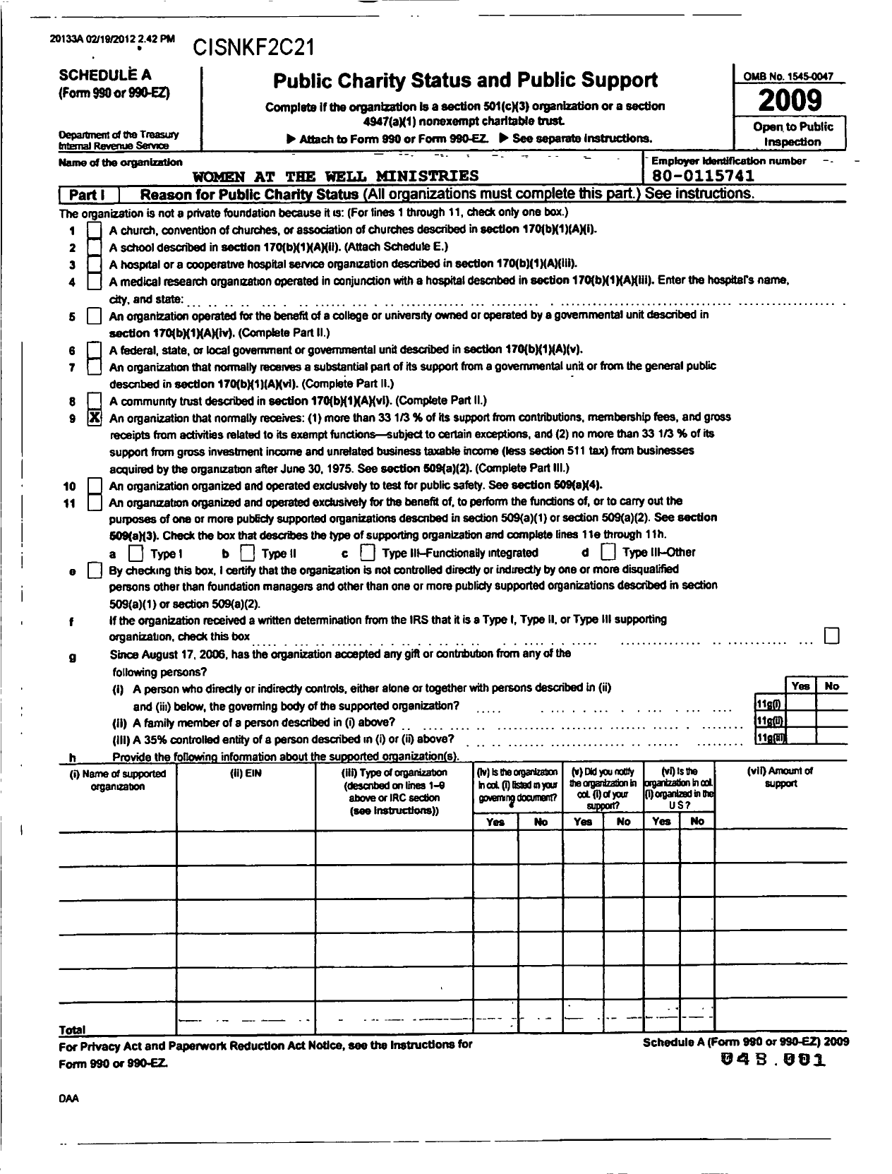 Image of first page of 2009 Form 990R for Women at the Well Ministries / All About Learning