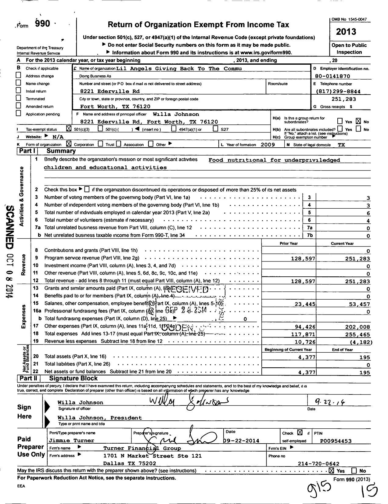 Image of first page of 2013 Form 990 for Lil Angels Giving Back To the Community