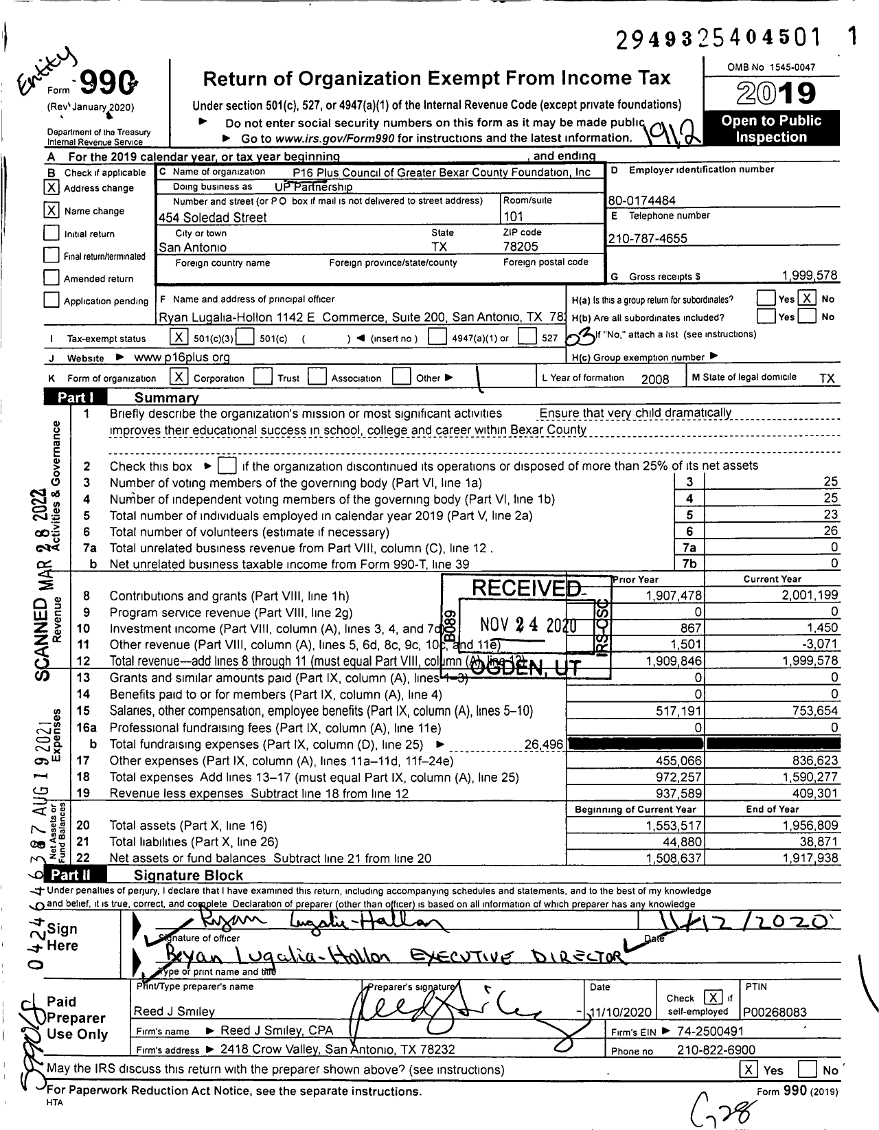 Image of first page of 2019 Form 990 for UP Partnership