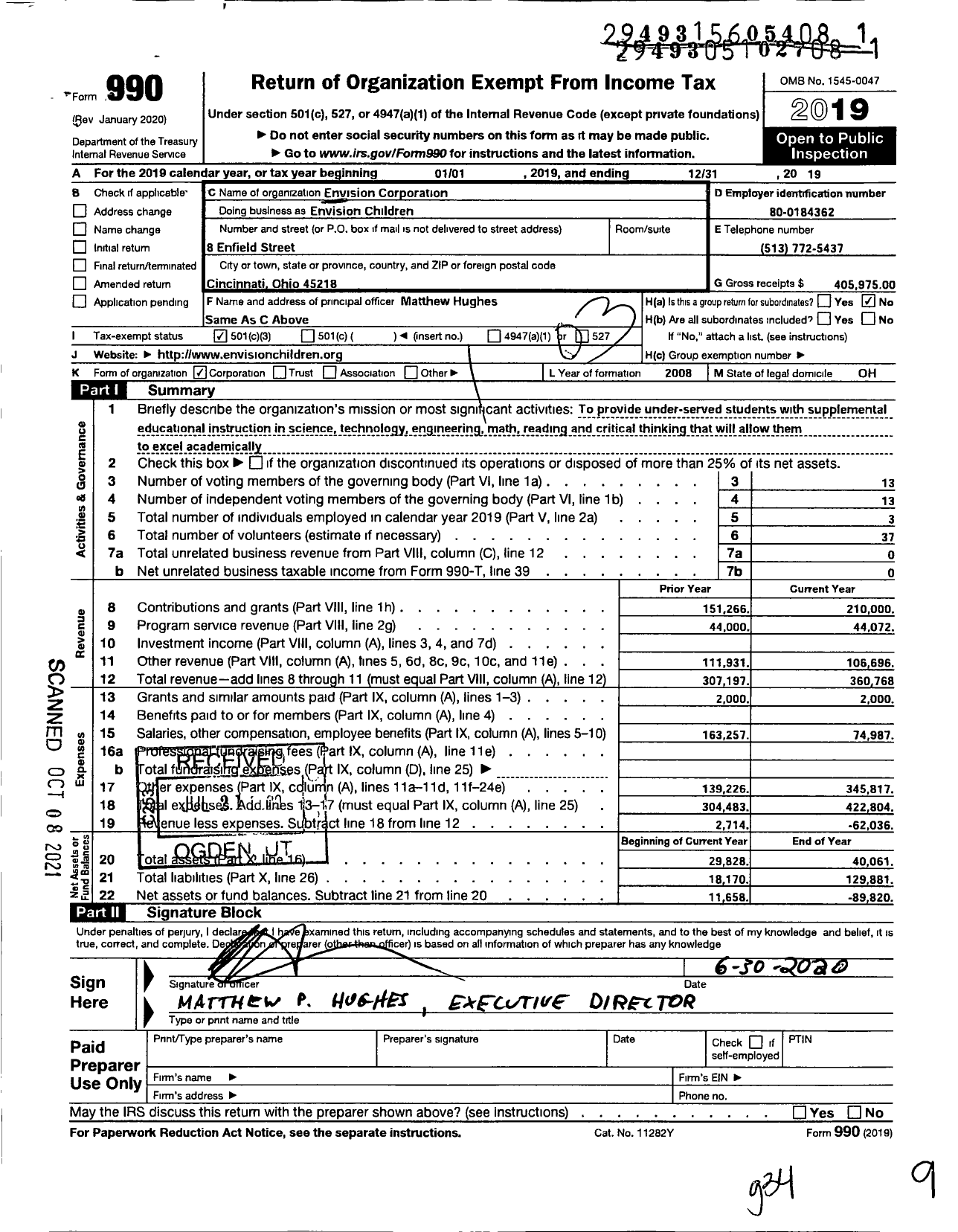 Image of first page of 2019 Form 990 for Envision Children