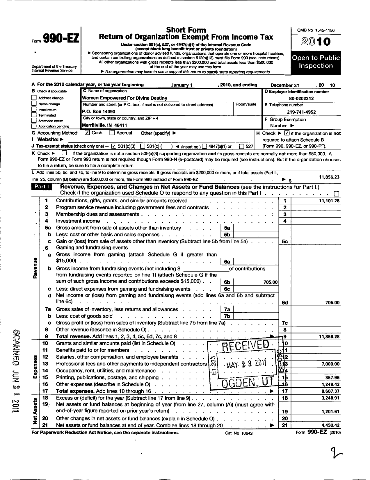 Image of first page of 2010 Form 990EZ for Women Empowered for Divine Desinty