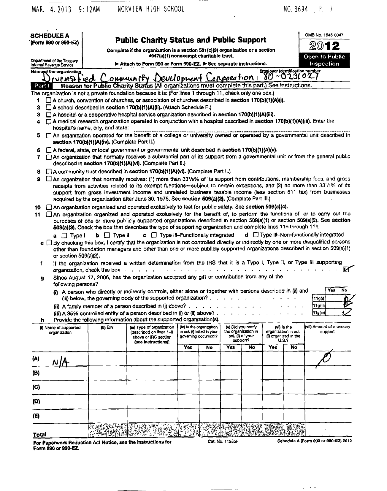 Image of first page of 2010 Form 990ER for Diversified Community Development Corporation