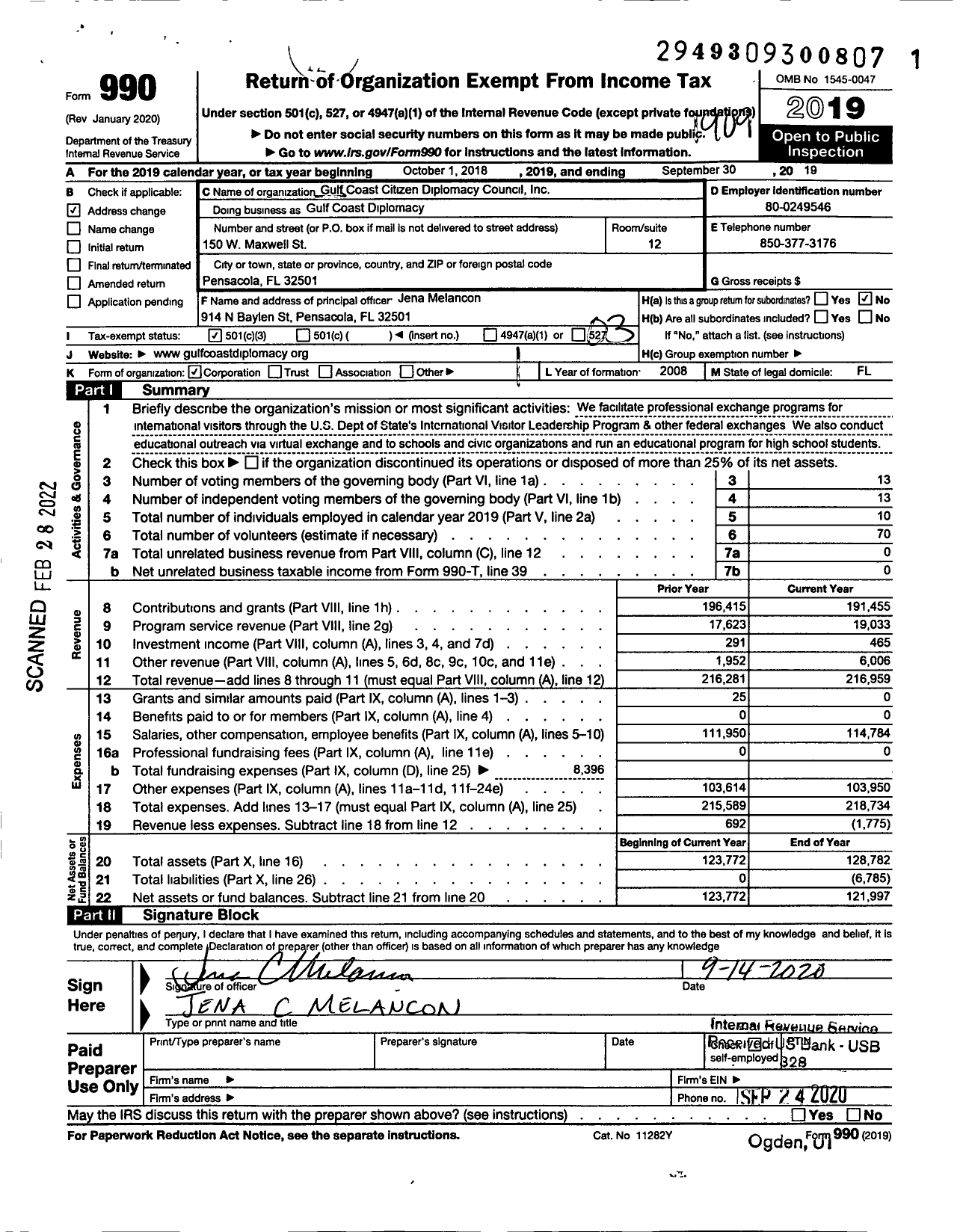 Image of first page of 2018 Form 990 for Gulf Coast Diplomacy