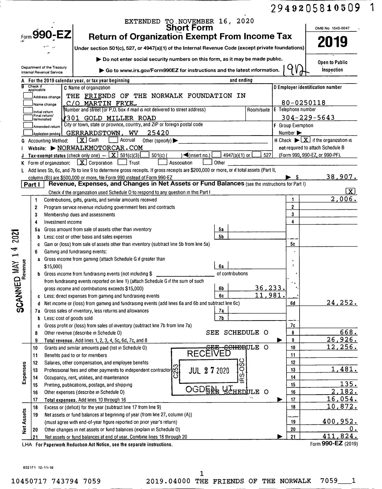 Image of first page of 2019 Form 990EZ for The Friends of the Norwalk Foundation in