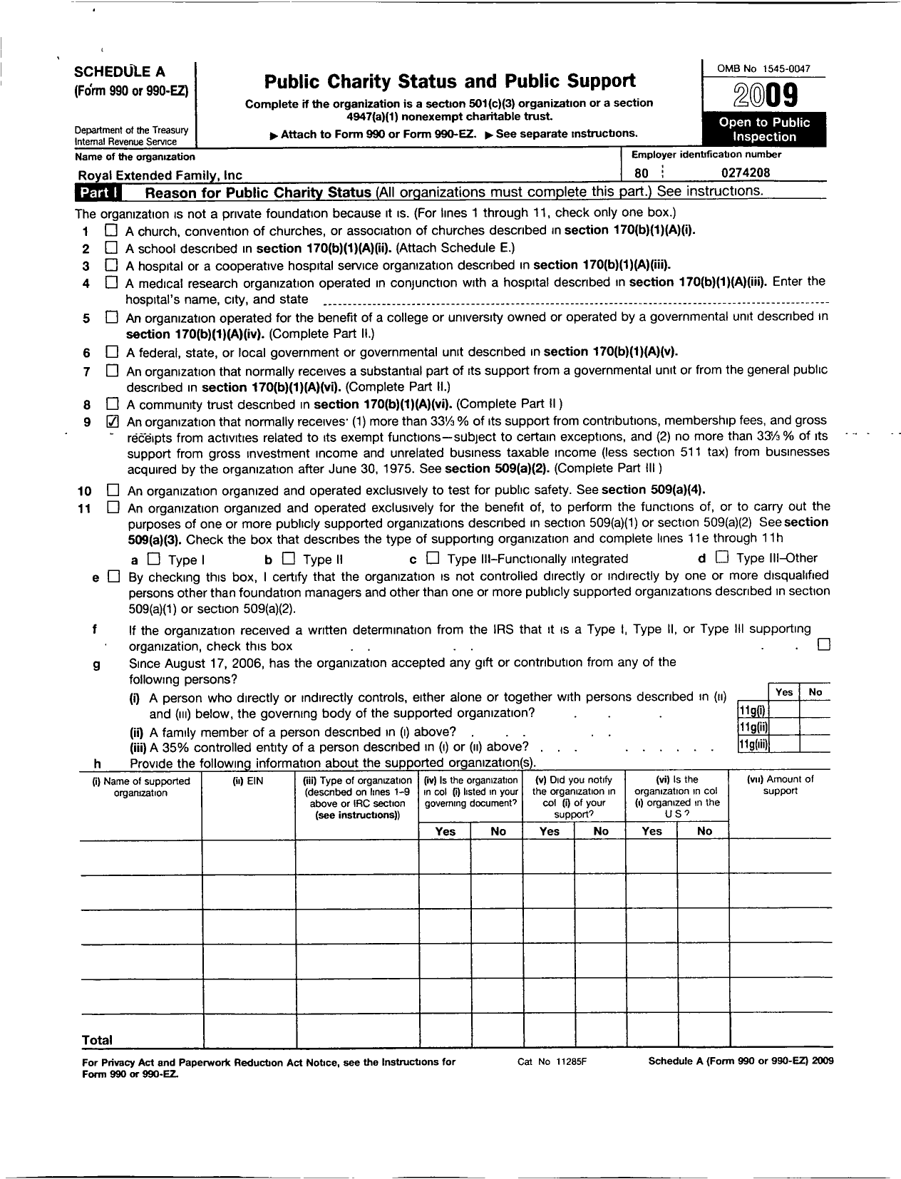 Image of first page of 2009 Form 990EOR for Royal Extended Family