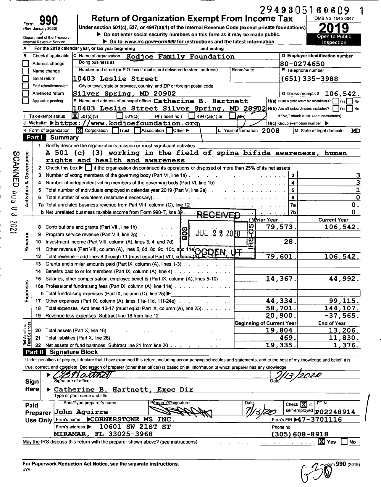 Image of first page of 2019 Form 990 for Kodjoe Family Foundation