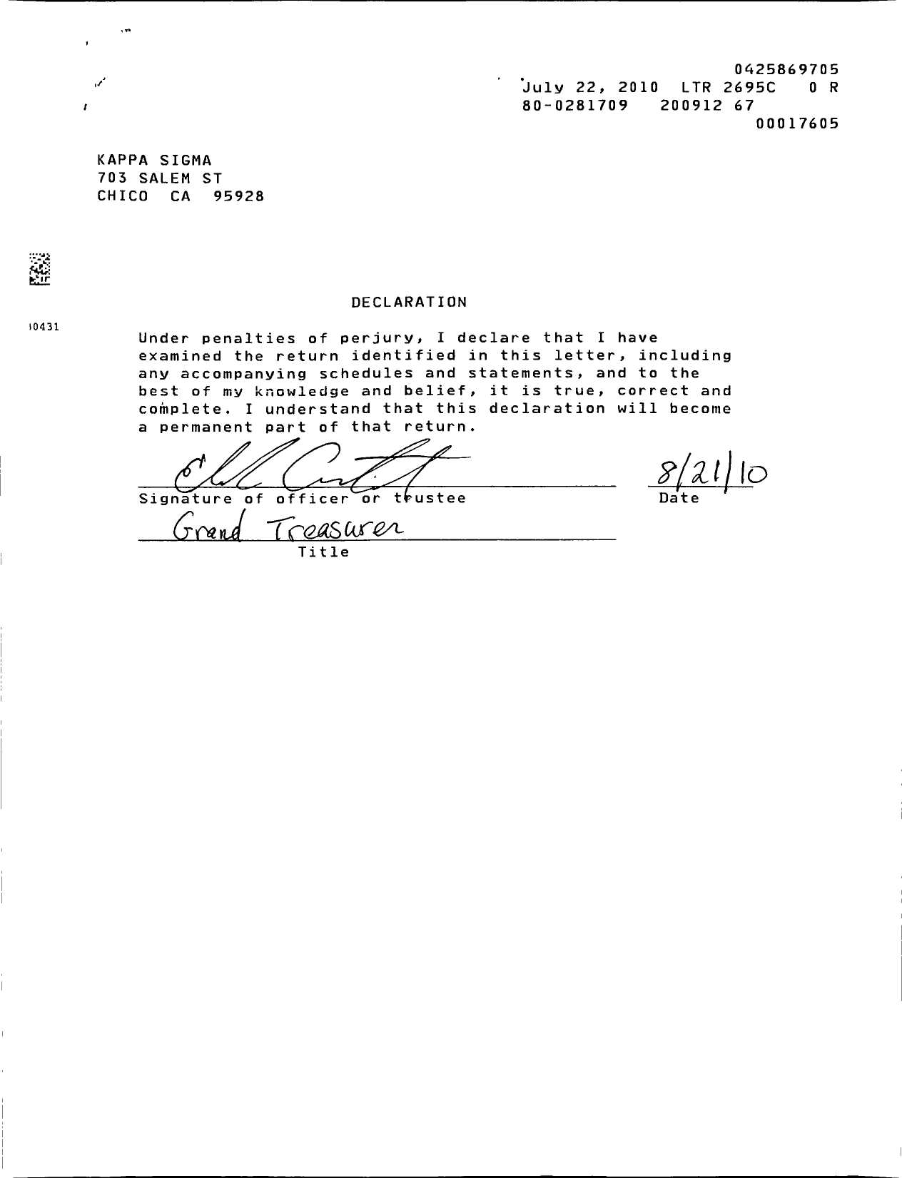 Image of first page of 2009 Form 990EOR for Kappa Sigma Fraternity - Pi-Iota