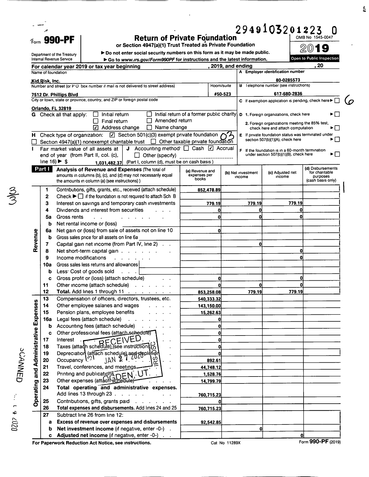 Image of first page of 2019 Form 990PR for Kid Risk