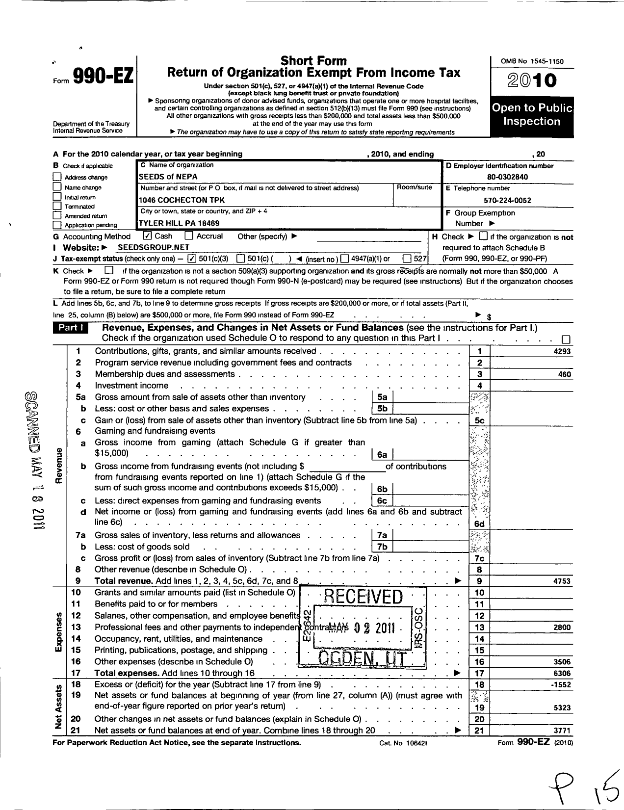 Image of first page of 2010 Form 990EZ for Seeds