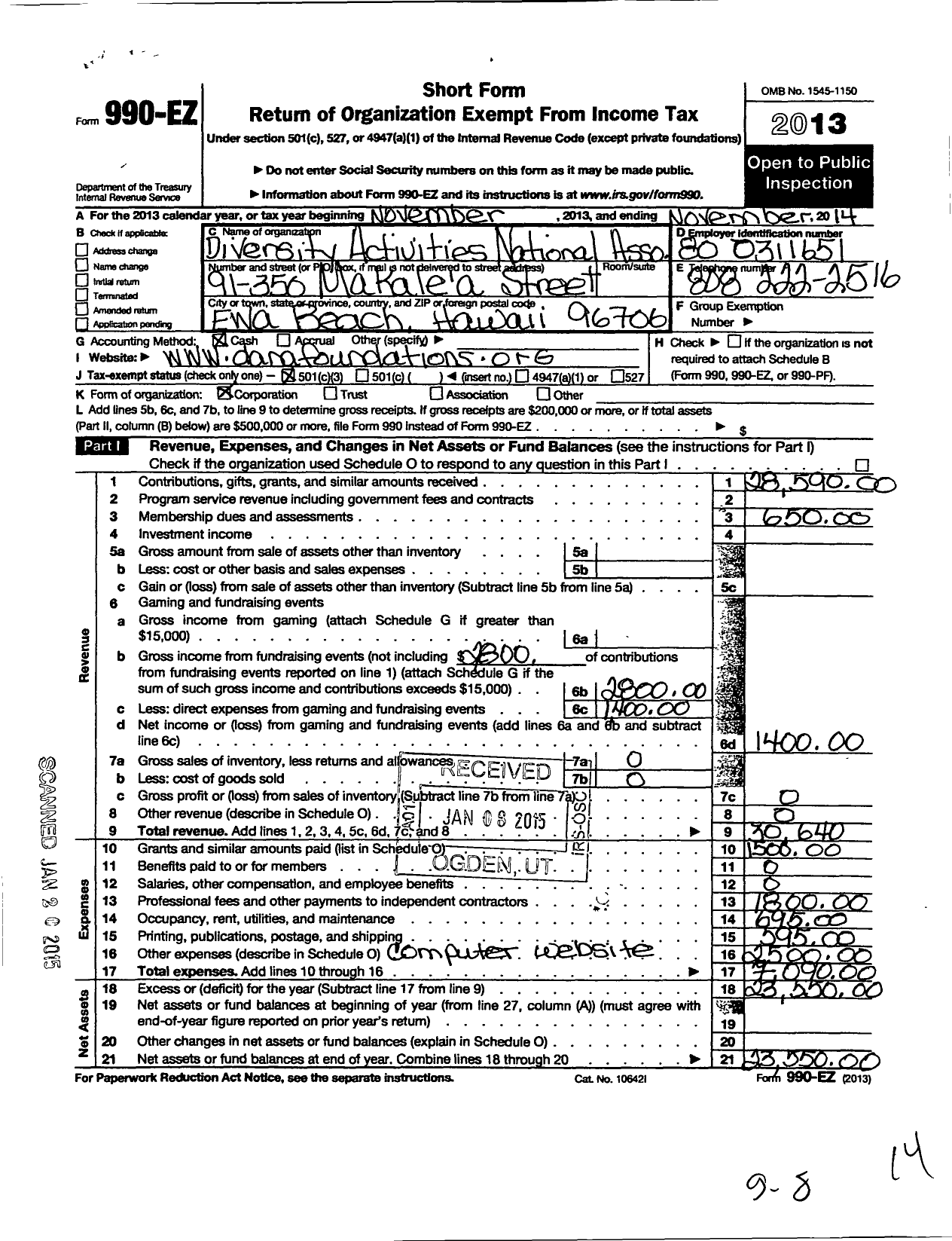 Image of first page of 2013 Form 990EZ for Diversity Activities National Association