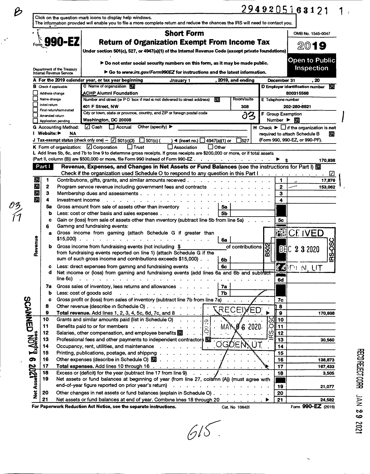 Image of first page of 2019 Form 990EZ for ACHP Foundation