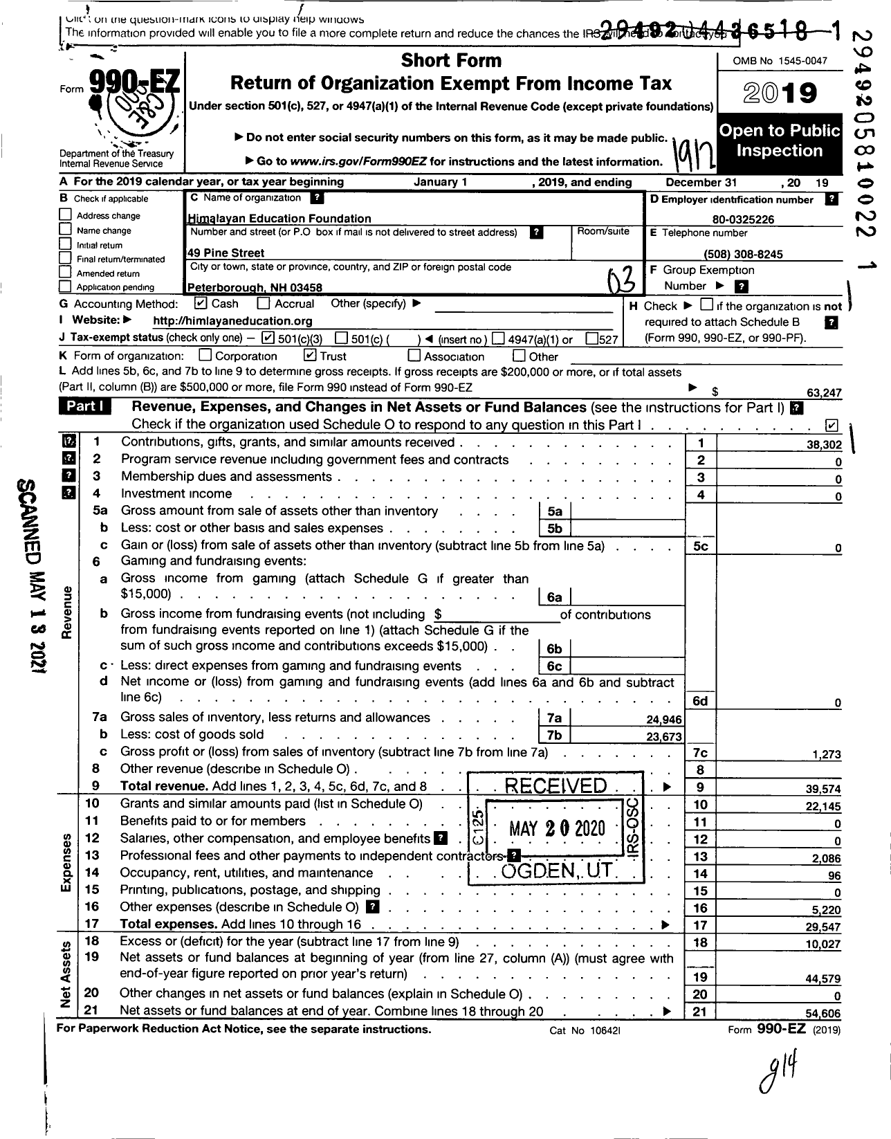 Image of first page of 2019 Form 990EZ for Himalayan Education Foundation