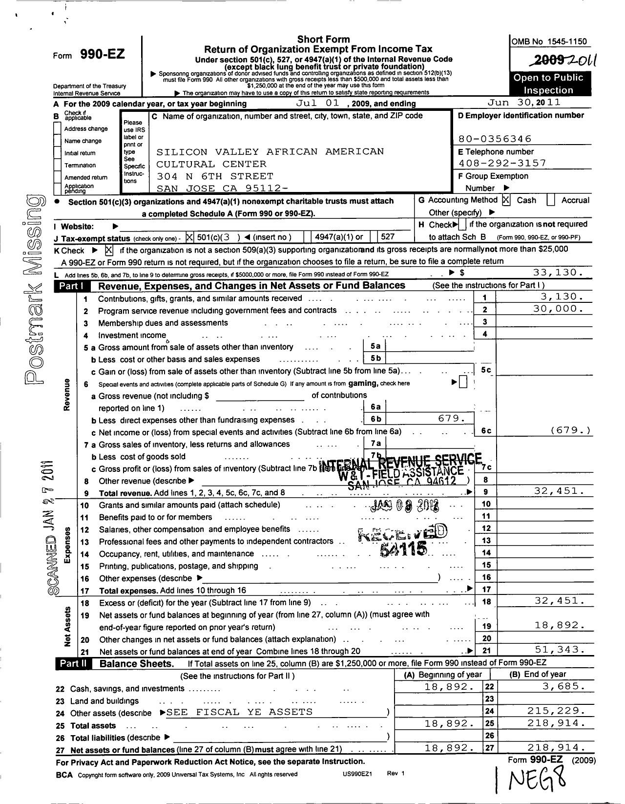 Image of first page of 2010 Form 990EZ for African American Cultural Center / AACC (AACC)