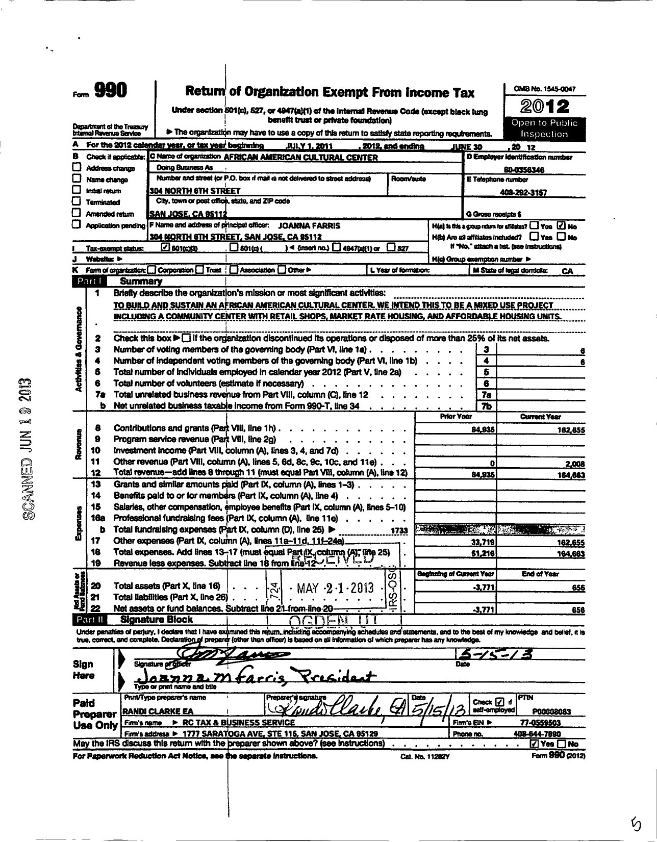 Image of first page of 2011 Form 990 for African American Cultural Center / AACC (AACC)