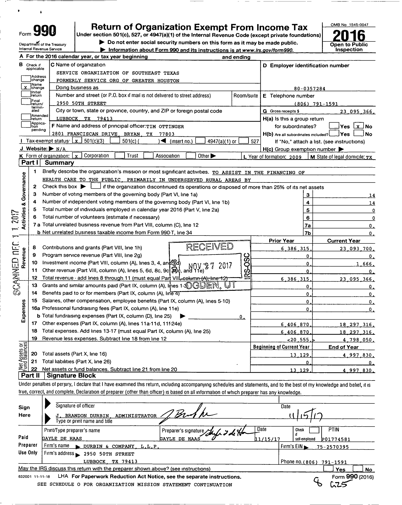 Image of first page of 2016 Form 990 for Service Organization of Southeast Texas
