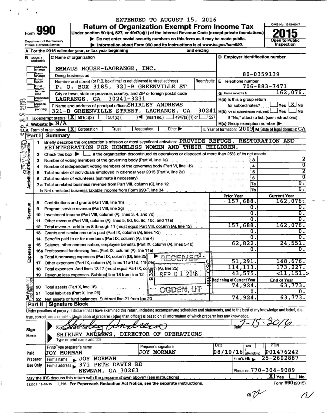 Image of first page of 2015 Form 990 for Emmaus House Lagrange