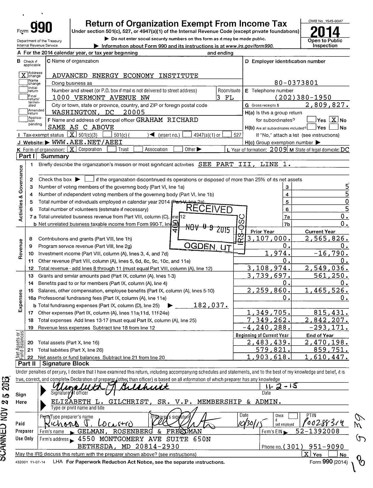 Image of first page of 2014 Form 990 for Advanced Energy Institute