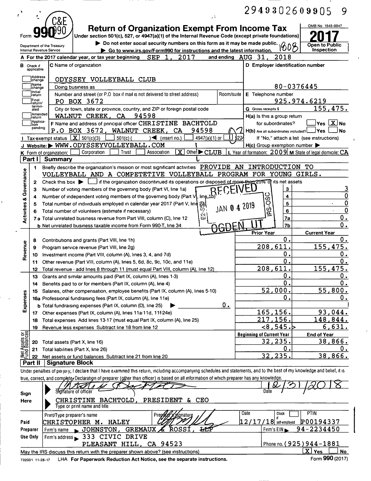 Image of first page of 2017 Form 990 for Odyssey Volleyball Club