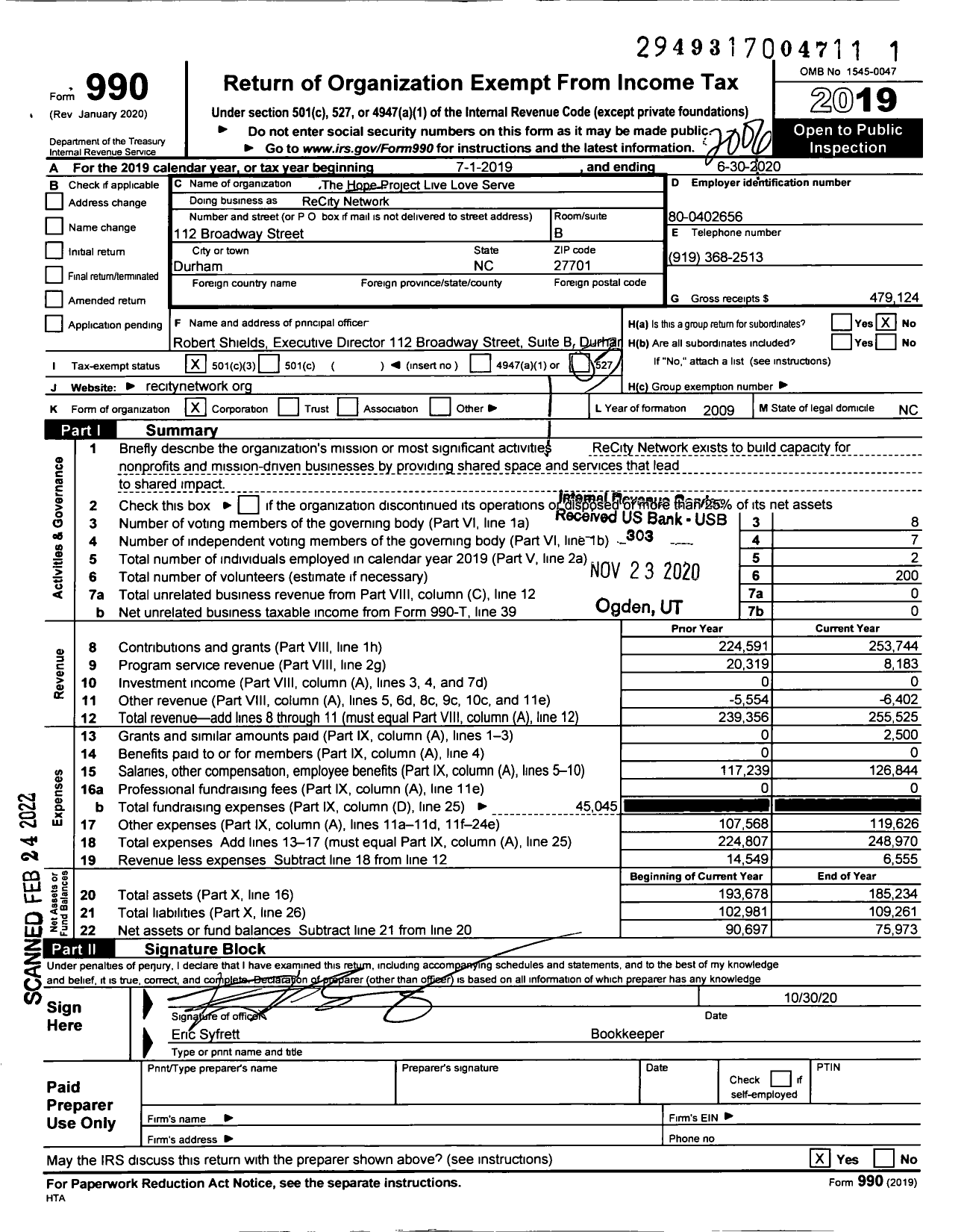 Image of first page of 2019 Form 990 for ReCity Network