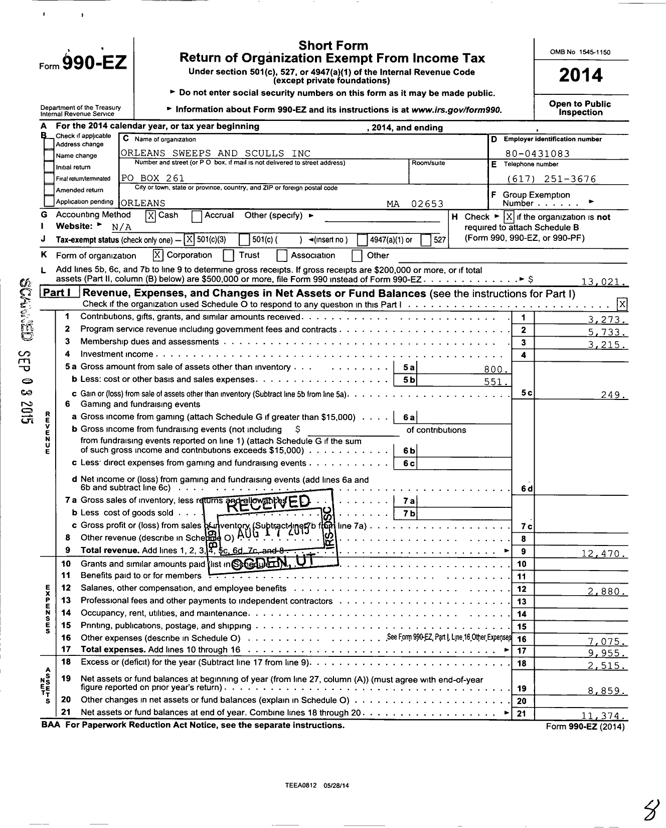 Image of first page of 2014 Form 990EZ for Orleans Sweeps and Sculls