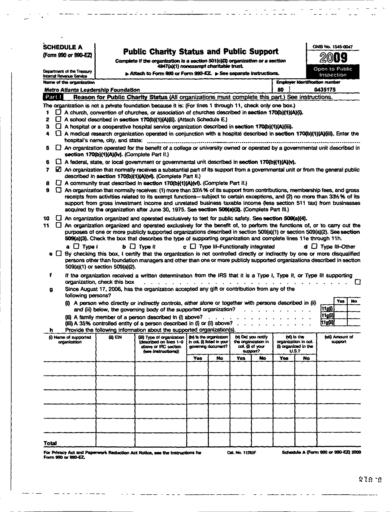 Image of first page of 2009 Form 990ER for Metro Atlanta Leadership Foundation Incorporated