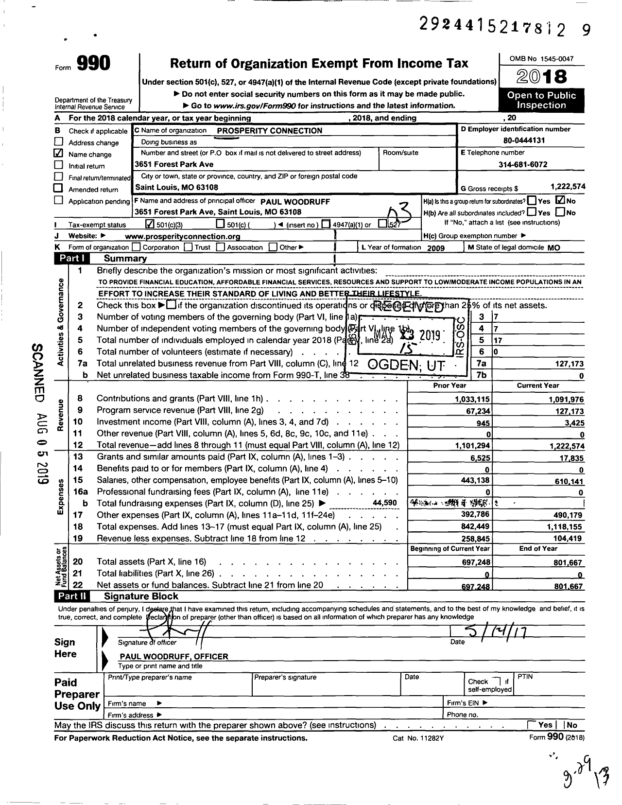 Image of first page of 2018 Form 990 for Prosperity Connection
