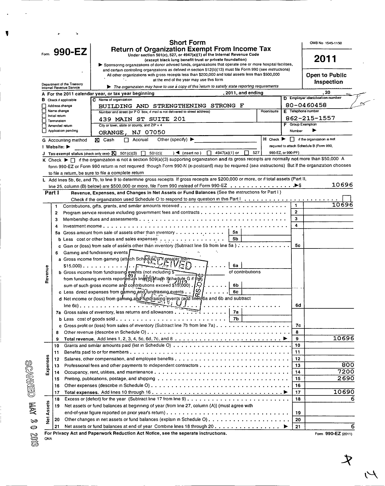 Image of first page of 2011 Form 990EZ for Building and Strengthening Strong Families