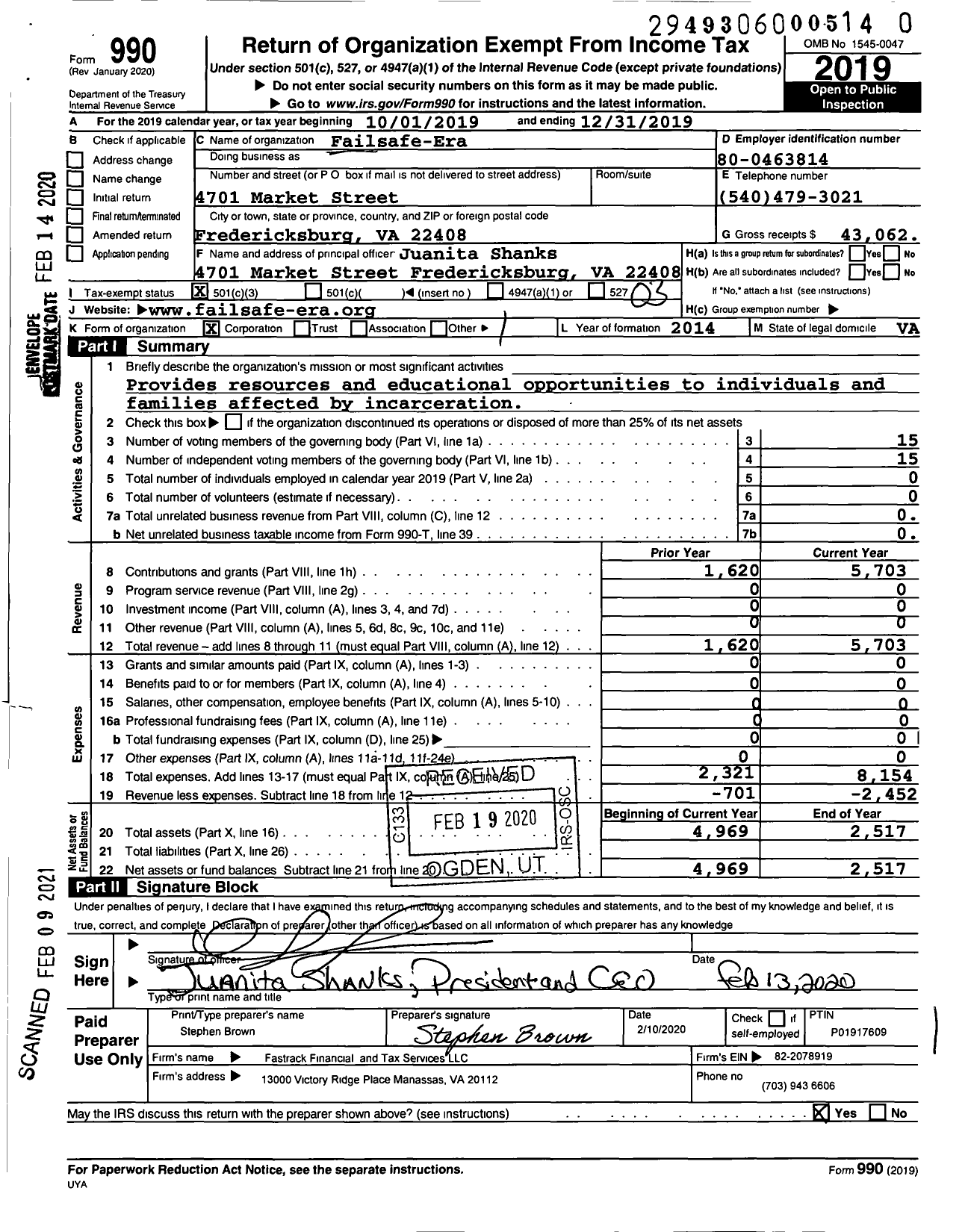 Image of first page of 2019 Form 990 for FailSafe-ERA