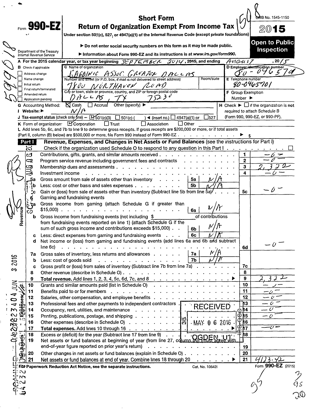 Image of first page of 2014 Form 990EZ for Rabbinic Association of Greater Dallas