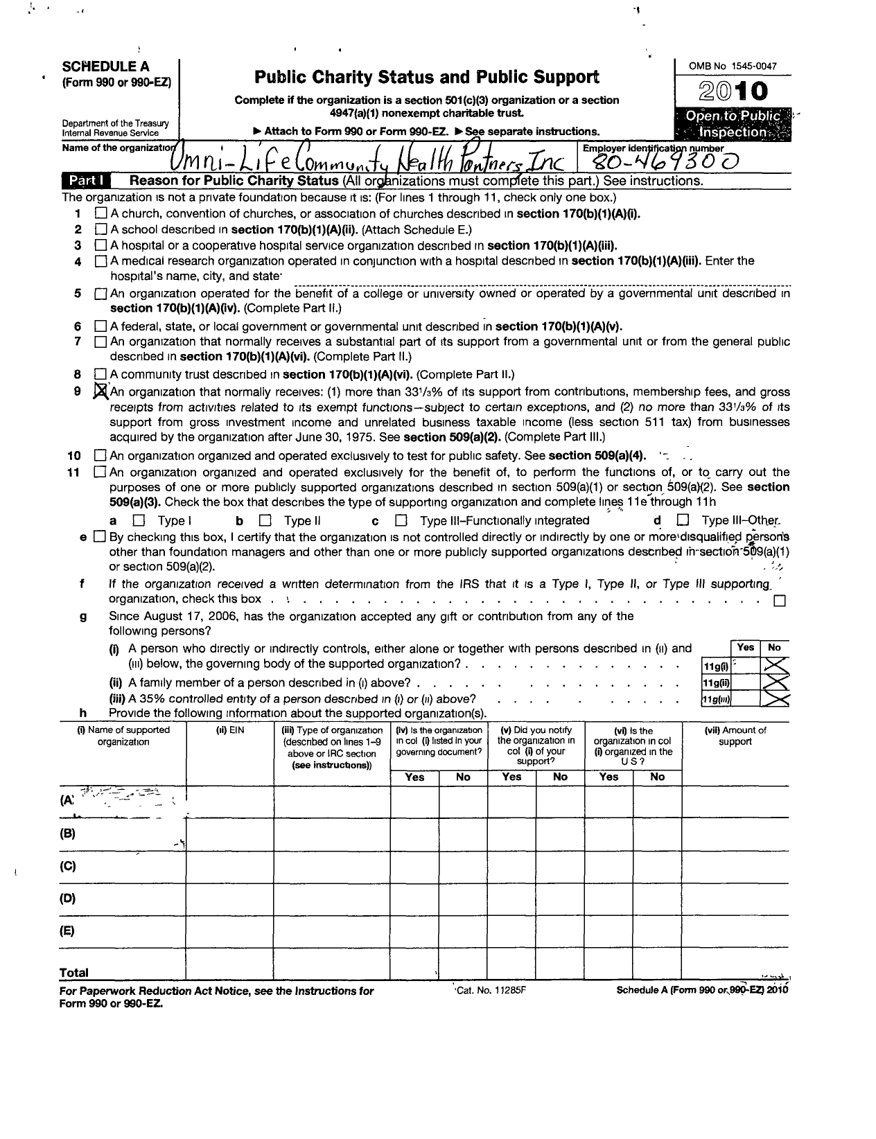 Image of first page of 2010 Form 990ER for Omni Life Community Health Partners