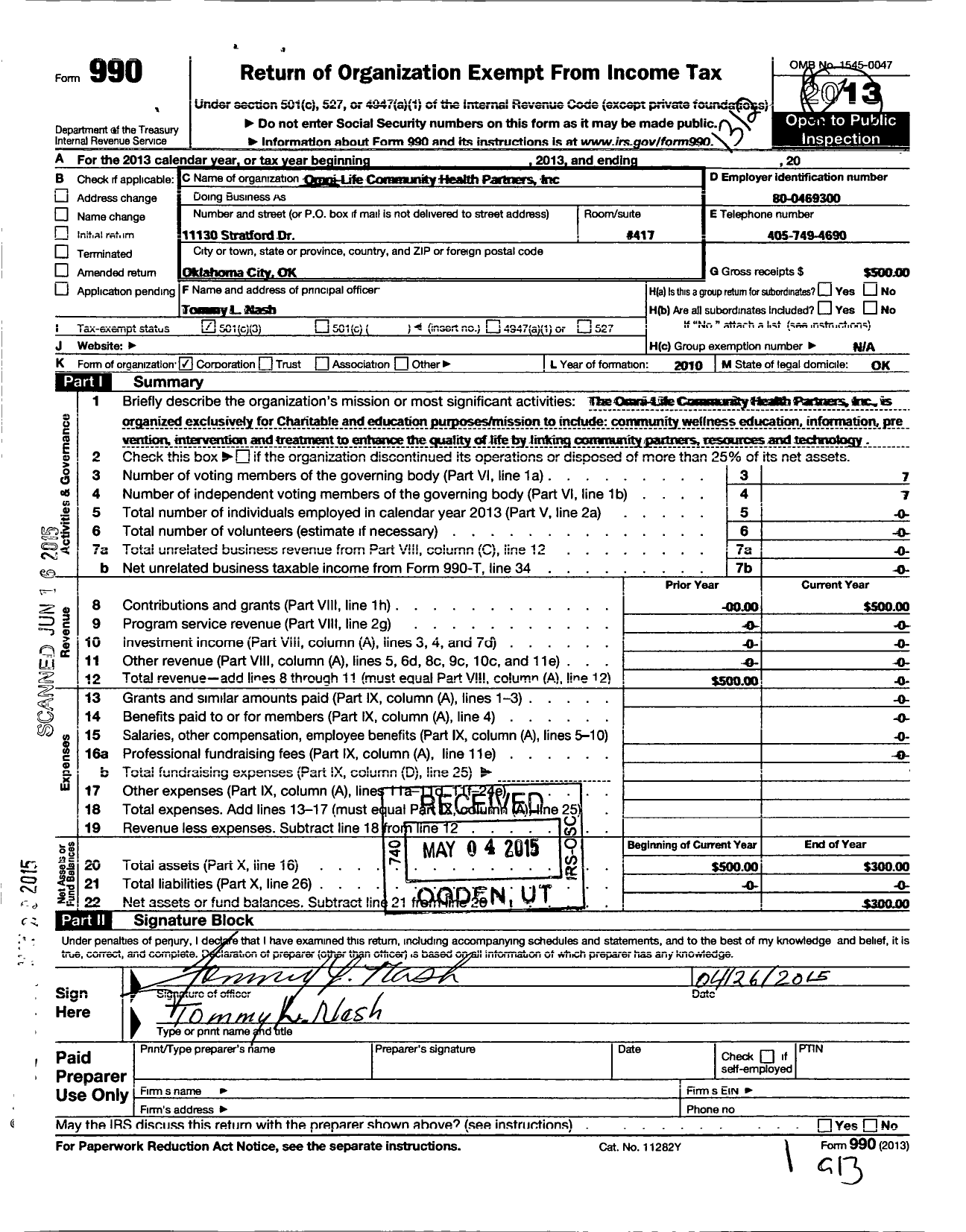 Image of first page of 2013 Form 990 for Omni Life Community Health Partners