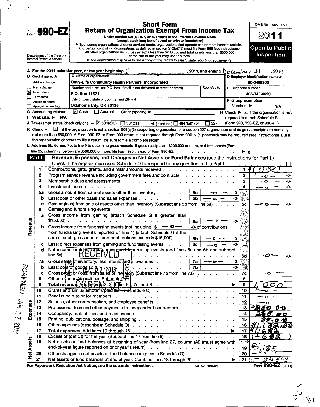 Image of first page of 2011 Form 990EZ for Omni Life Community Health Partners