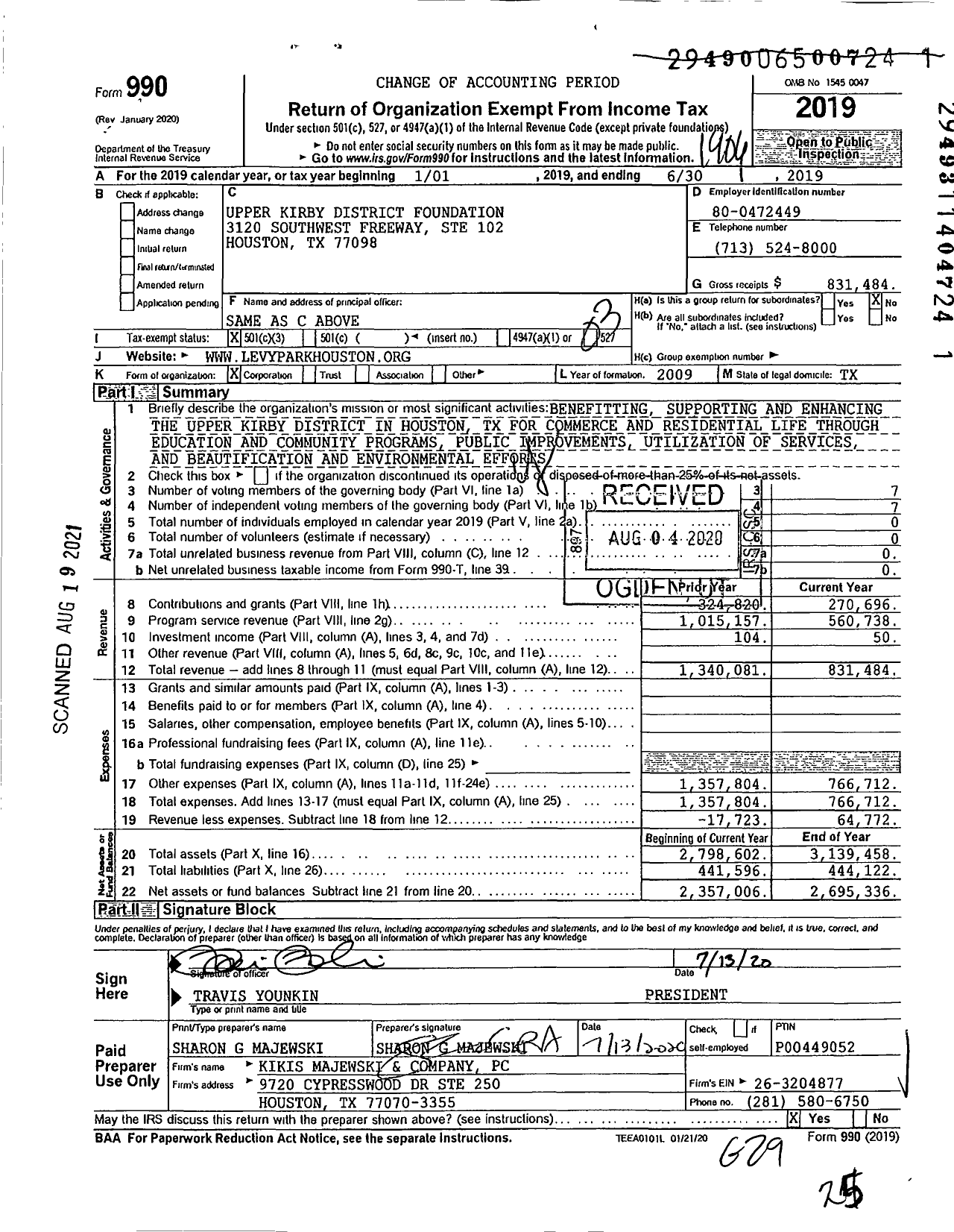 Image of first page of 2018 Form 990 for Upper Kirby District Foundation