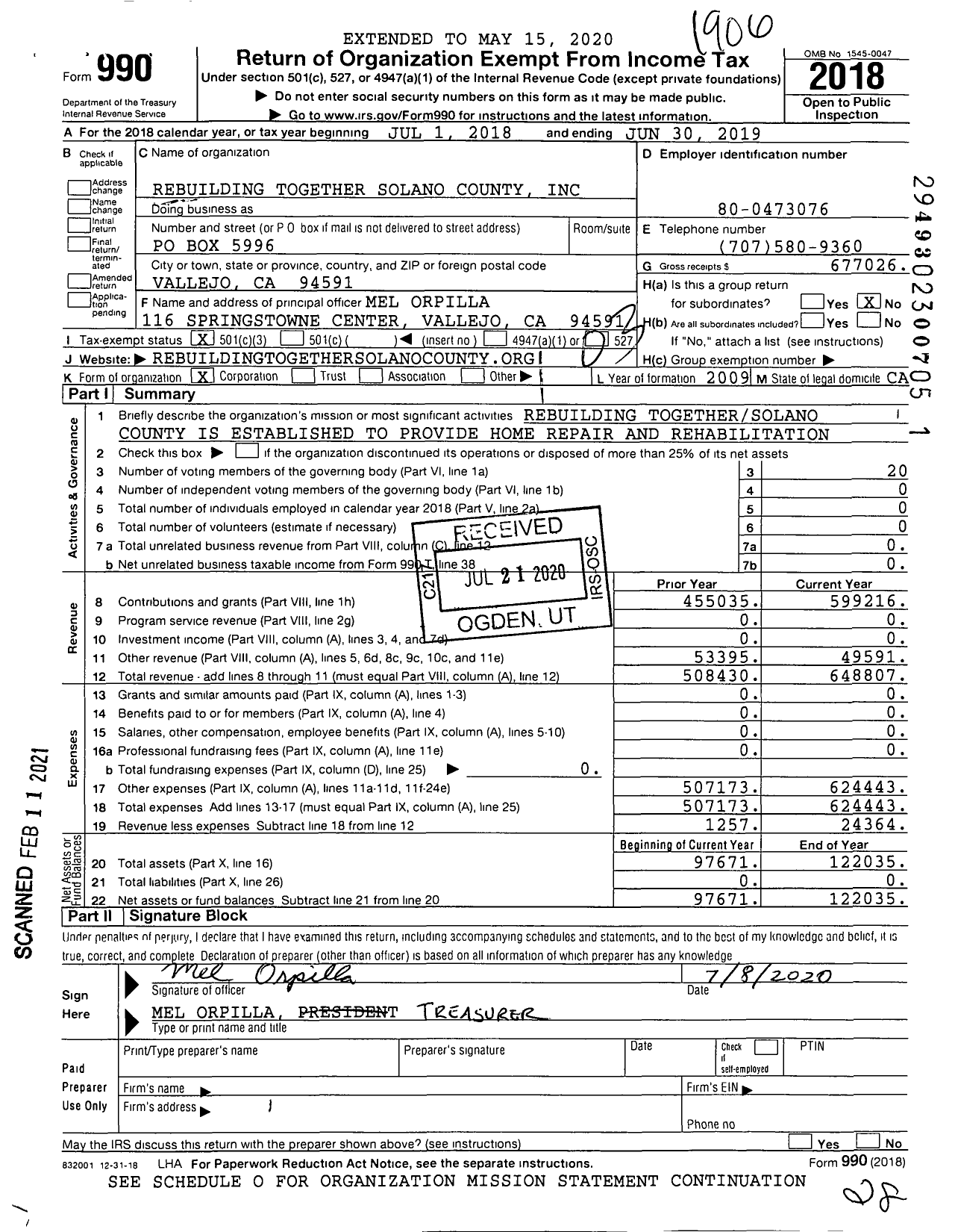 Image of first page of 2018 Form 990 for Rebuilding Together Solano County