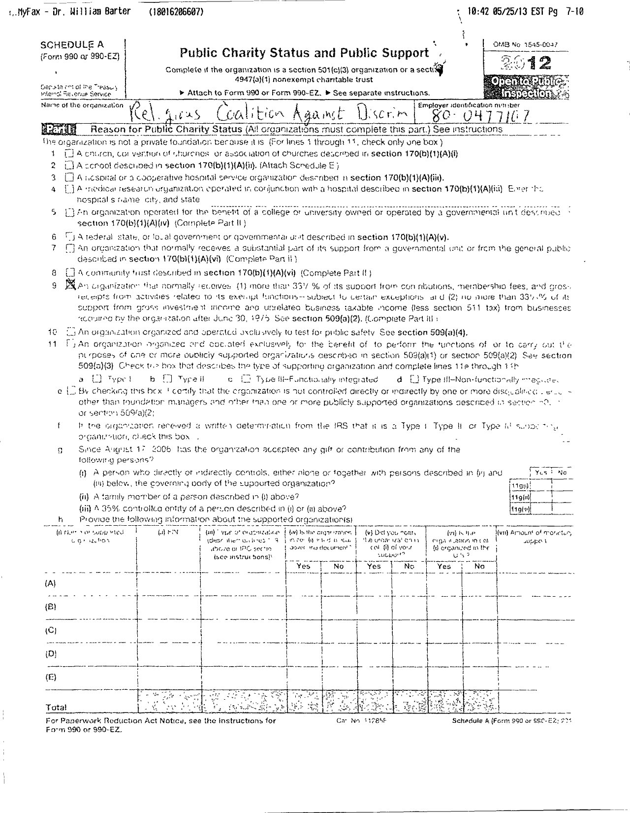 Image of first page of 2012 Form 990ER for Religious Coalition Against Discrimination