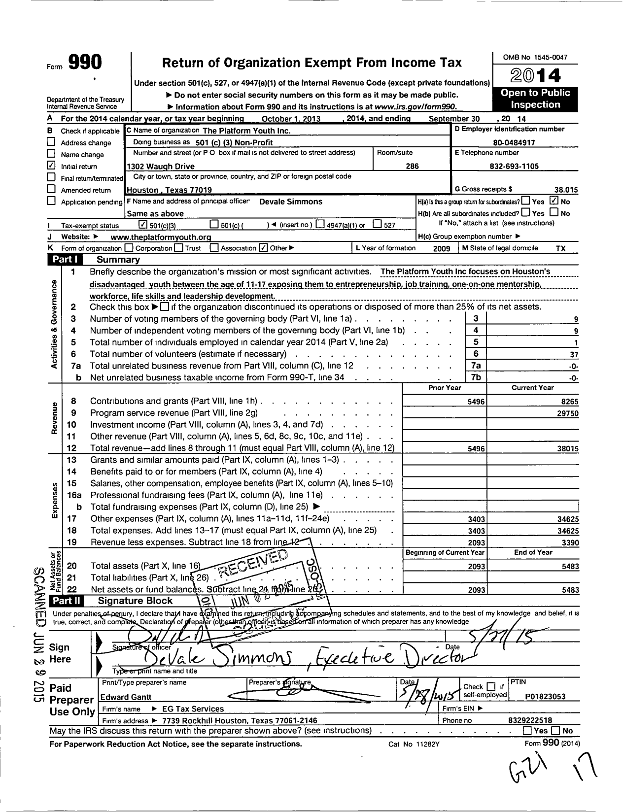 Image of first page of 2013 Form 990 for The Platform