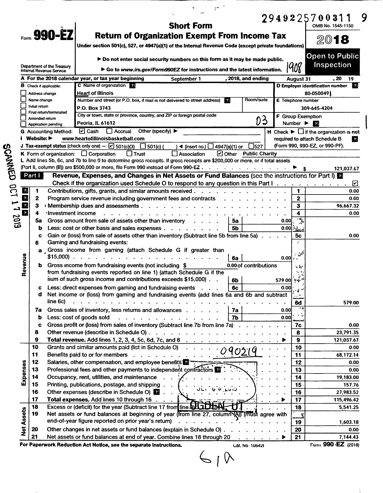 Image of first page of 2018 Form 990EZ for Heart of Illinois