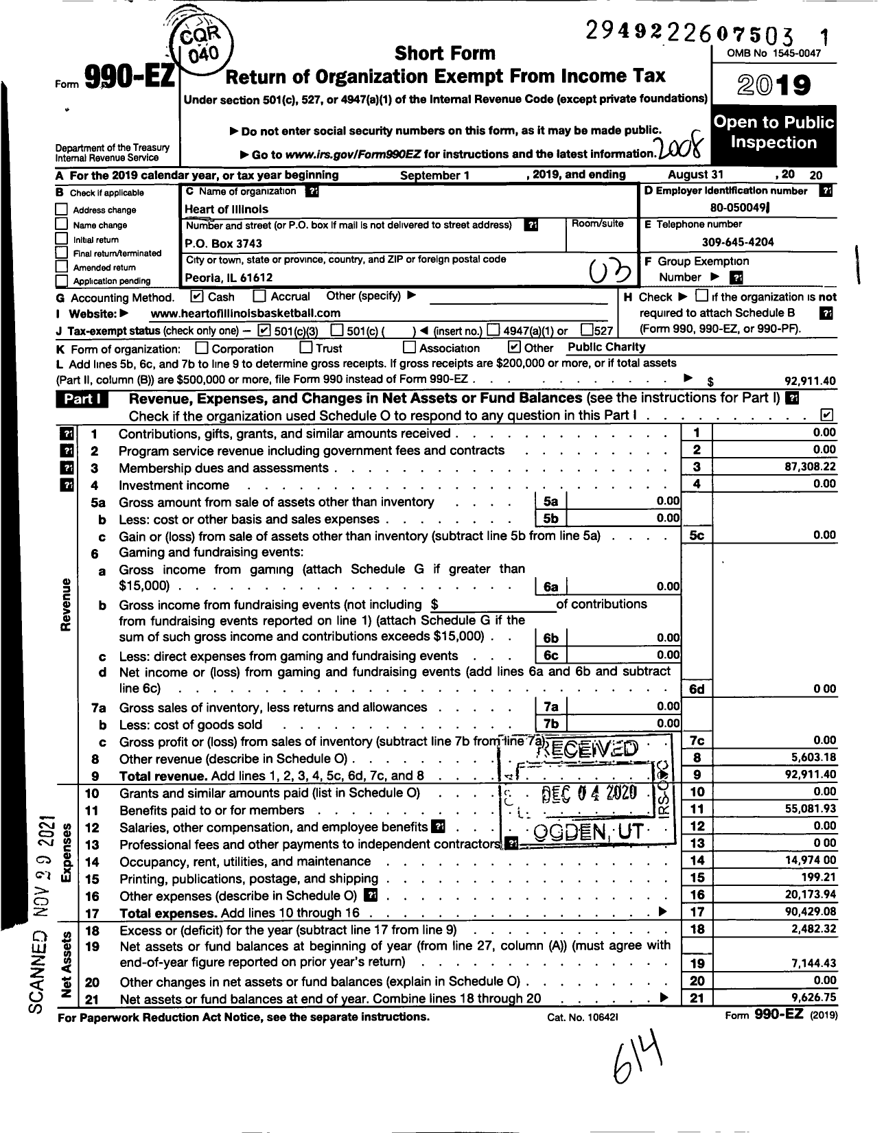 Image of first page of 2019 Form 990EZ for Heart of Illinois