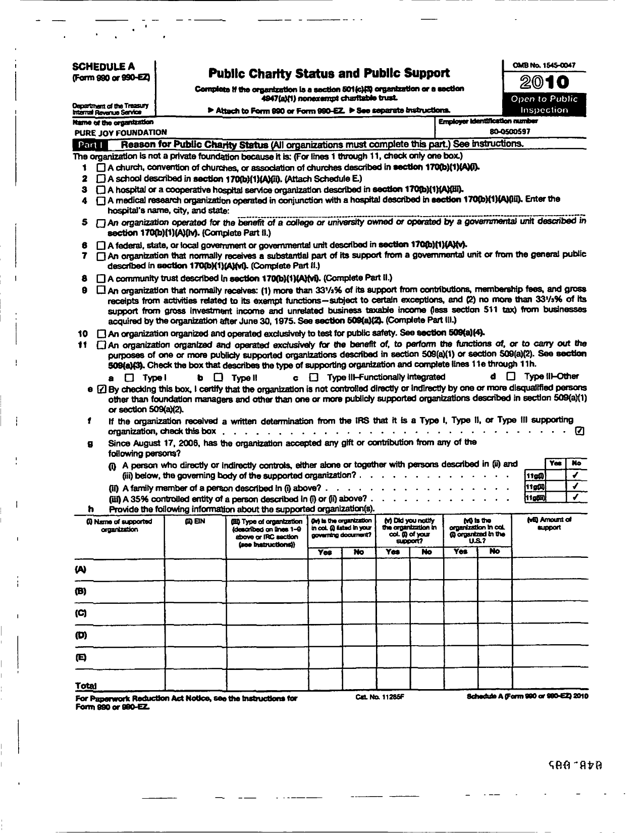 Image of first page of 2010 Form 990R for Pure Joy Foundation