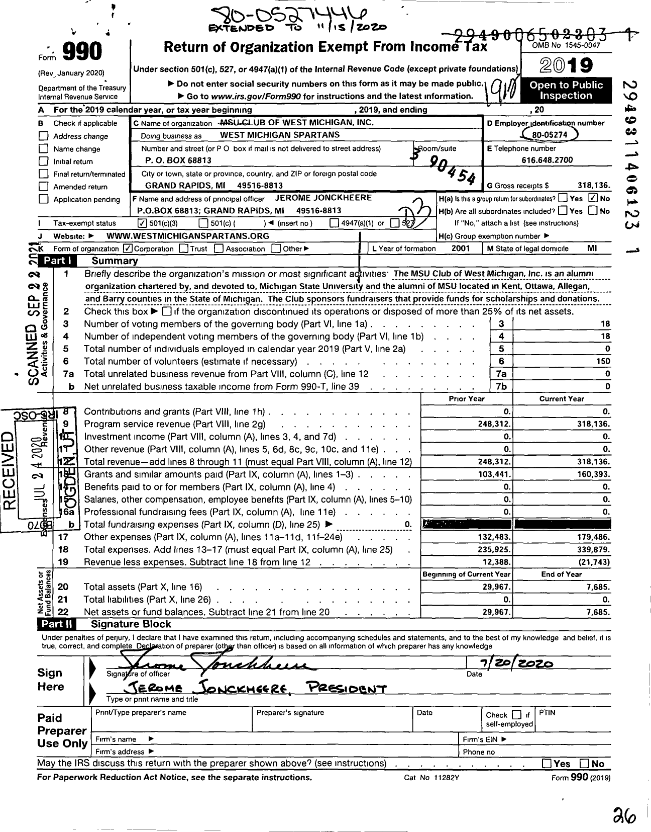Image of first page of 2019 Form 990 for West Michigan Spartans