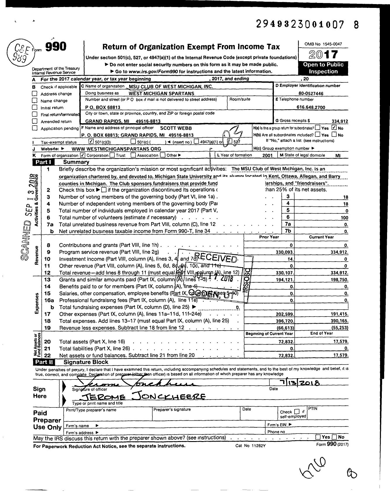 Image of first page of 2017 Form 990 for West Michigan Spartans