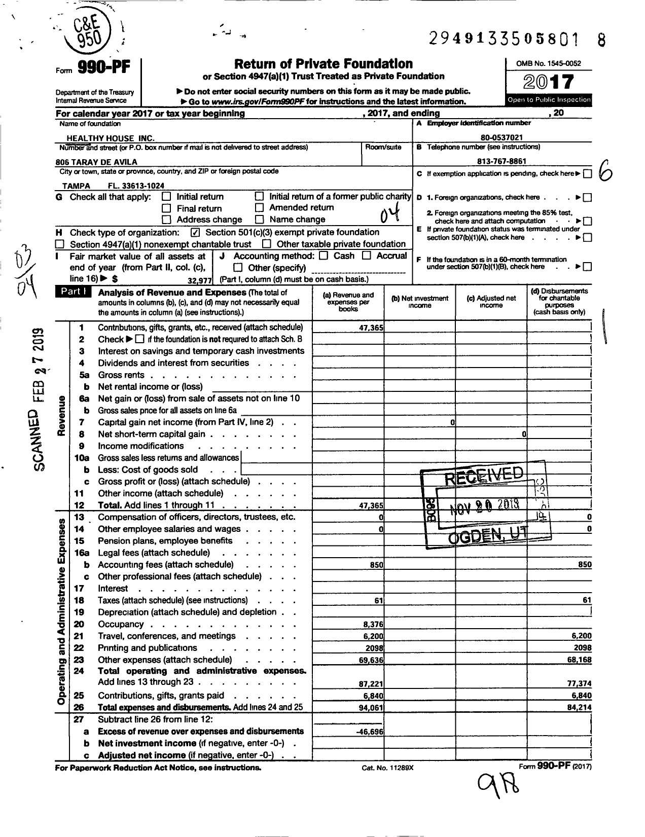 Image of first page of 2017 Form 990PF for Healthy House