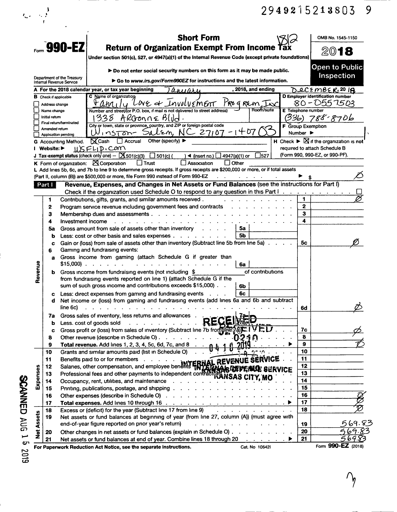 Image of first page of 2018 Form 990EZ for Flip Family Love and Involvement Program