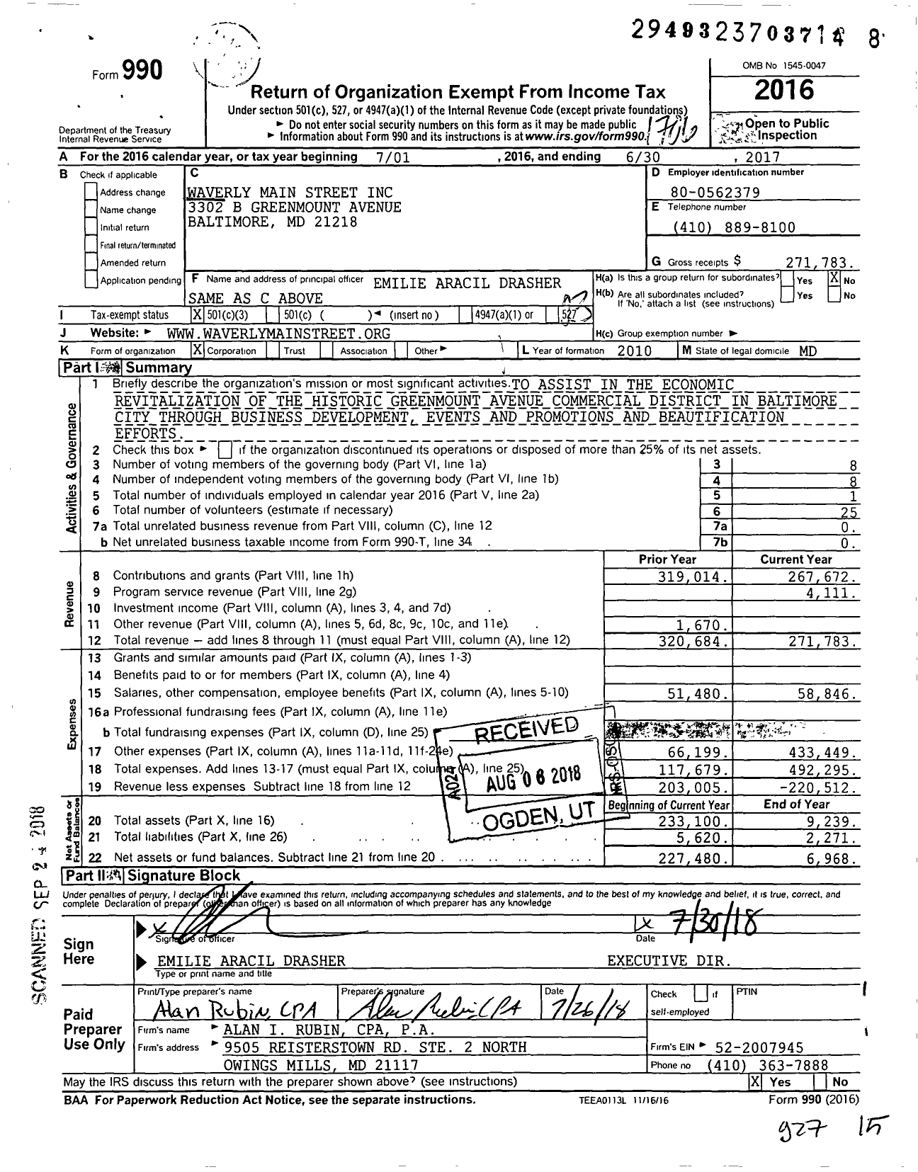 Image of first page of 2016 Form 990 for Waverly Main Street