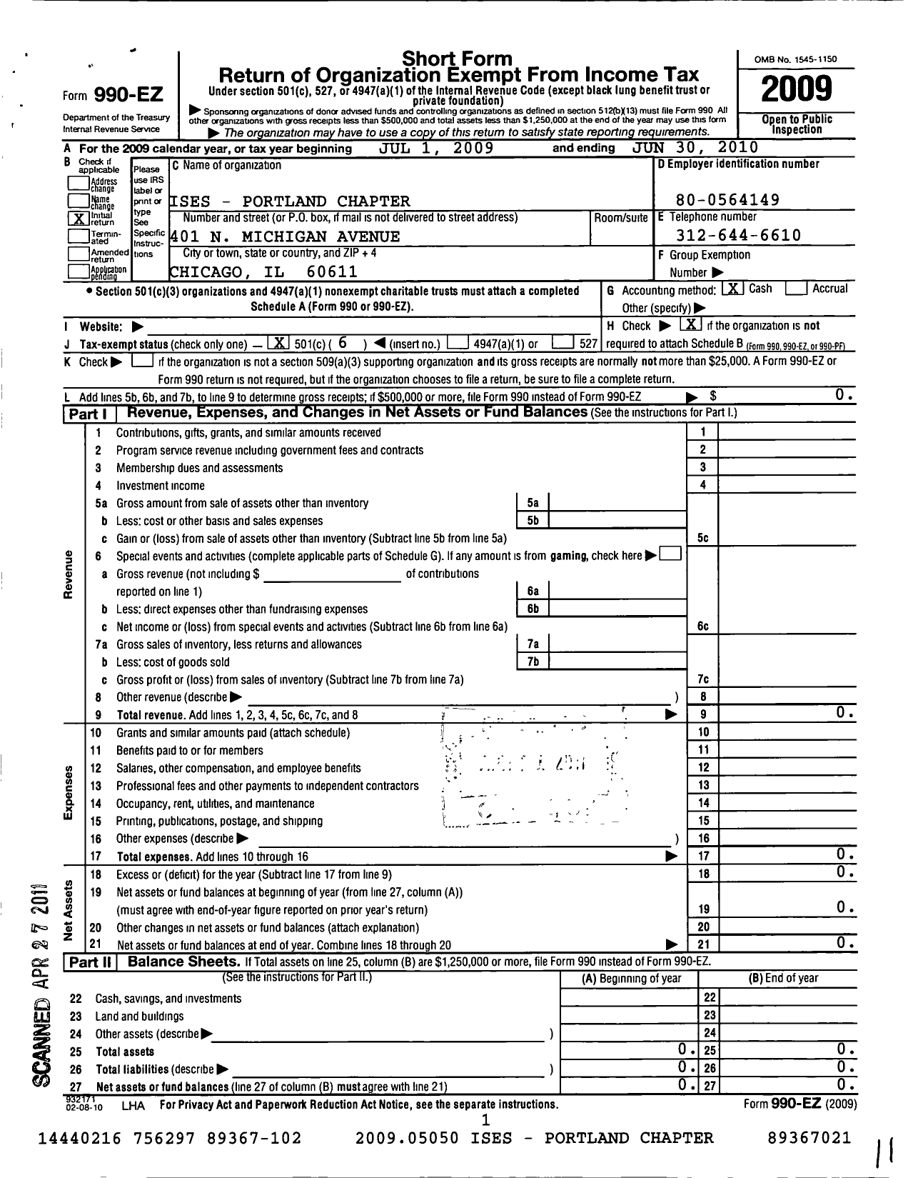 Image of first page of 2009 Form 990EO for Intenational Live Events Association / Portland Chapter