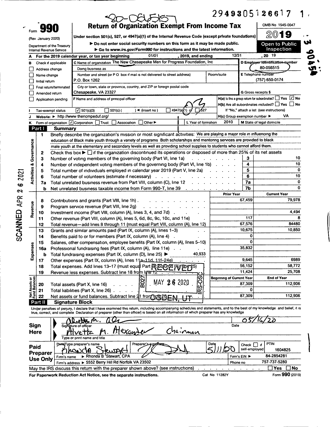 Image of first page of 2019 Form 990 for New Chesapeake Men for Progress Education Foundation