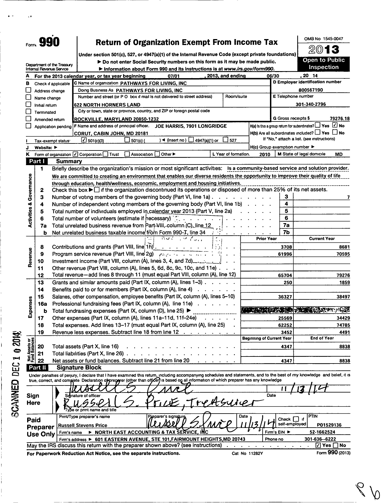 Image of first page of 2013 Form 990 for Pathways for Living