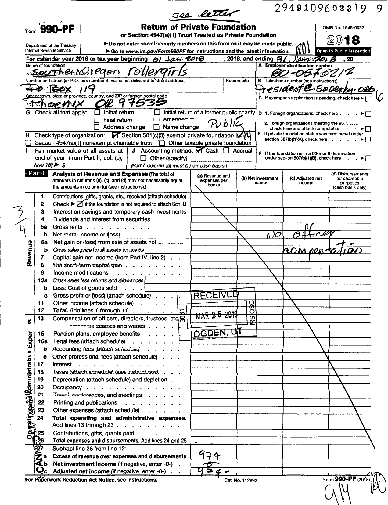 Image of first page of 2017 Form 990PF for Southern Oregon Rollergirls